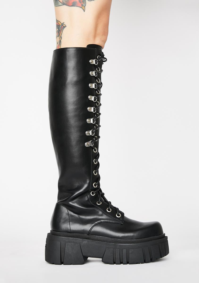 Current Mood Vegan Leather Knee High Combat Boots - Black
