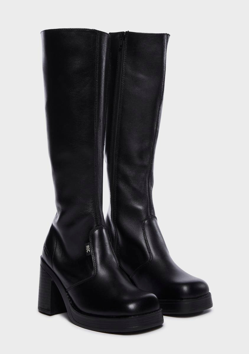 ROC Boots Australia Knee High Genuine Leather Boots Black Dolls Kill