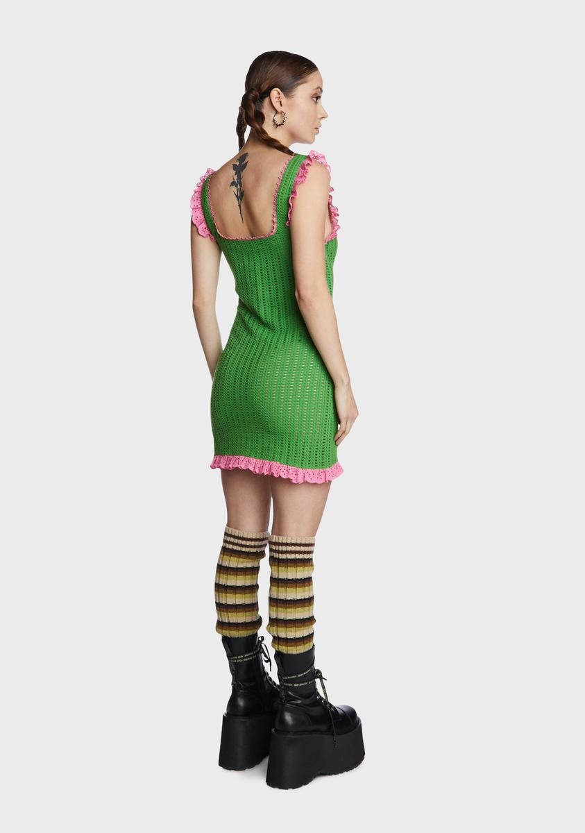 NGOrder Crochet Knit Bodycon Mini Dress Green Dolls Kill