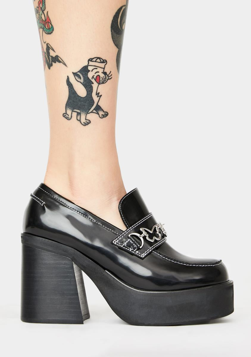 Delia's Chunky Platform Loafers Butterfly - Black – Dolls Kill