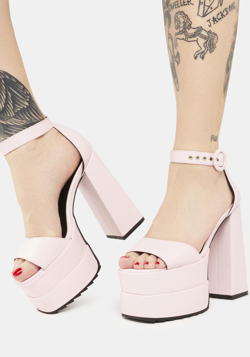 Lamoda Vegan Leather Peep Toe Platform Sandals - Pink – Dolls Kill