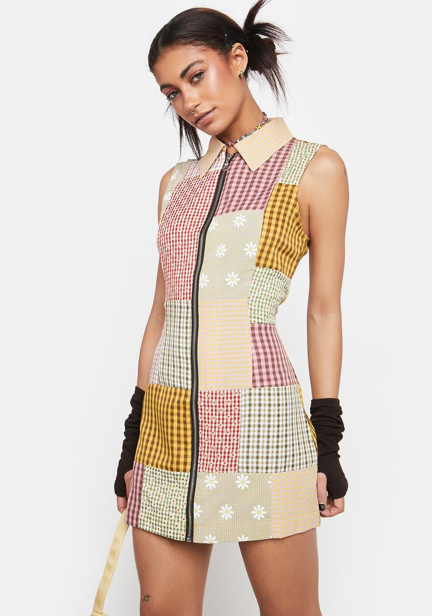 The Ragged Priest Patchwork Zip Up Shirt Dress - Multi – Dolls Kill