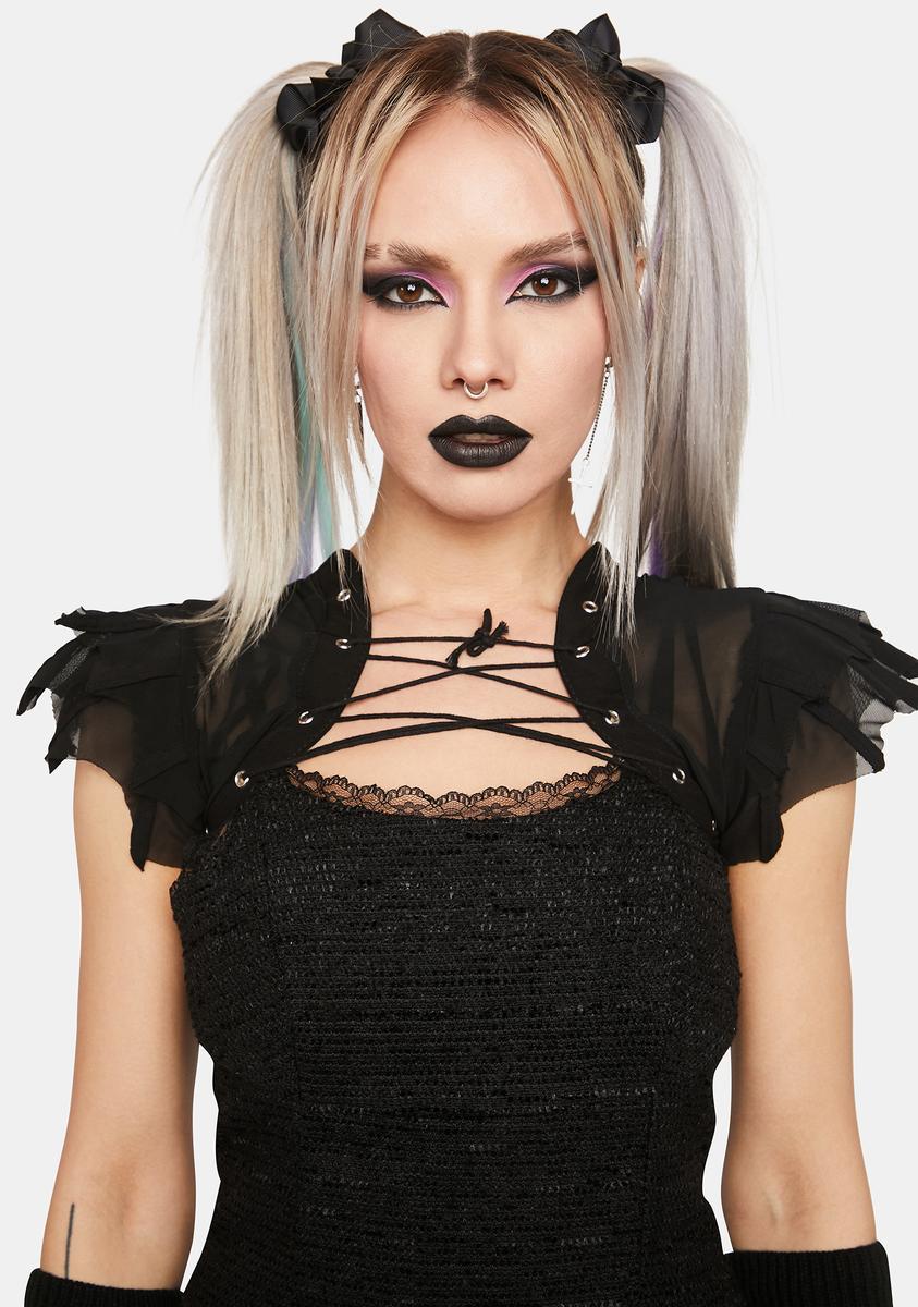Camazotz Bat Wing Effect Bolero Lace Up Top Necessary Evil,All Products : American Fashion Style Bags On Sale