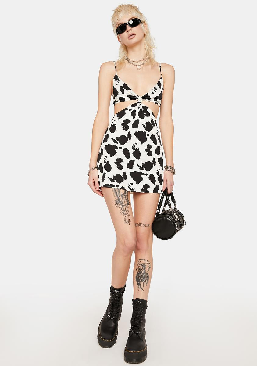 Cow Print Cut Out Mini Dress
