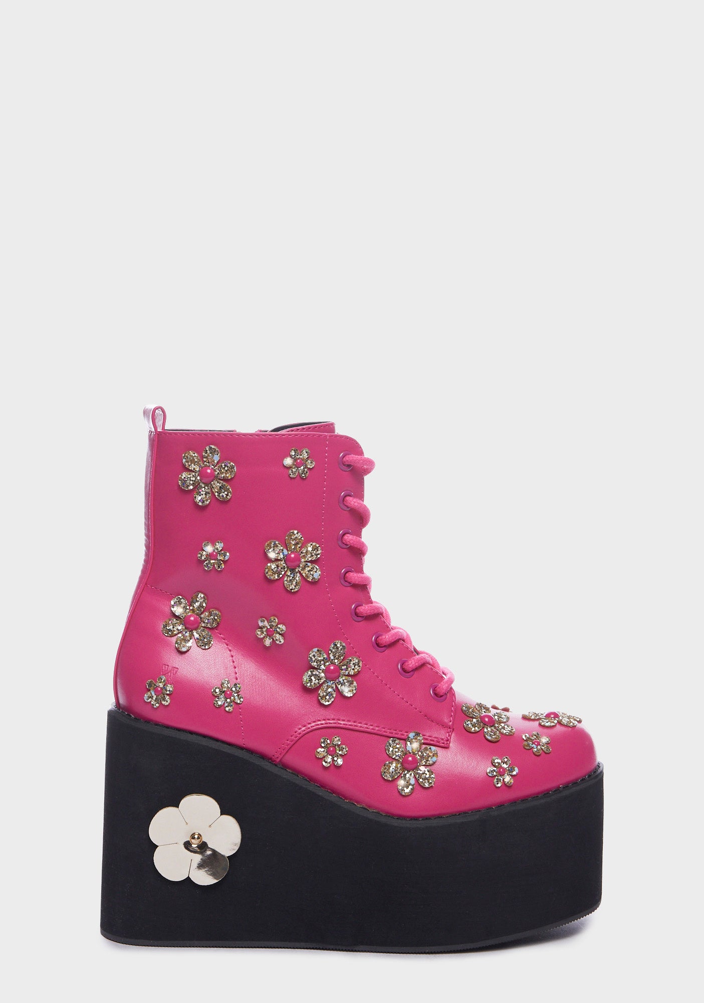 Koi Footwear Floral Platform Combat Boots - Pink – Dolls Kill