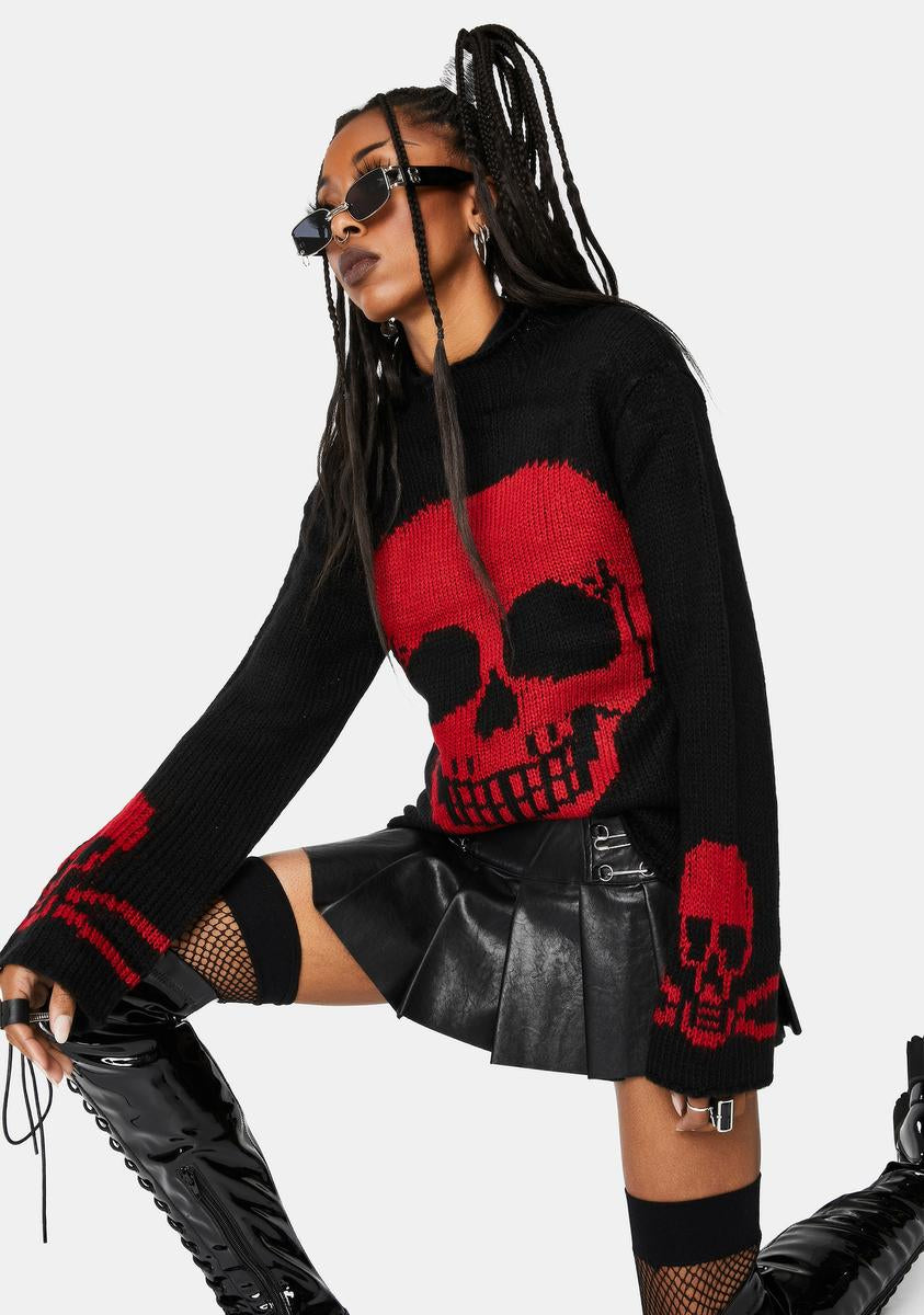 Tripp NYC Red Knit Skull Sweater – Dolls Kill - Main Image