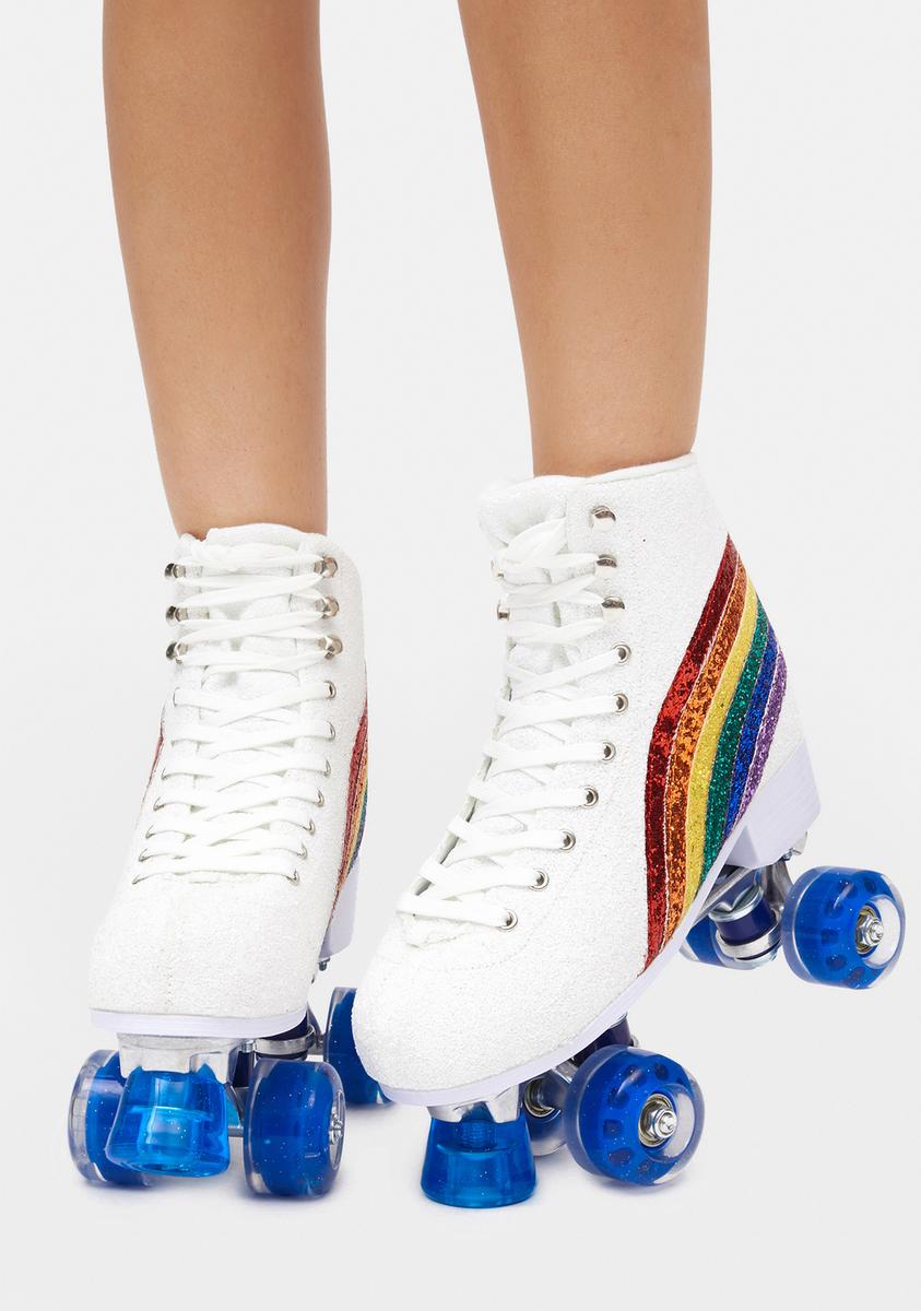 Subjektiv indre Spanien Club Exx Glitter Roller Skates - White/Rainbow – Dolls Kill