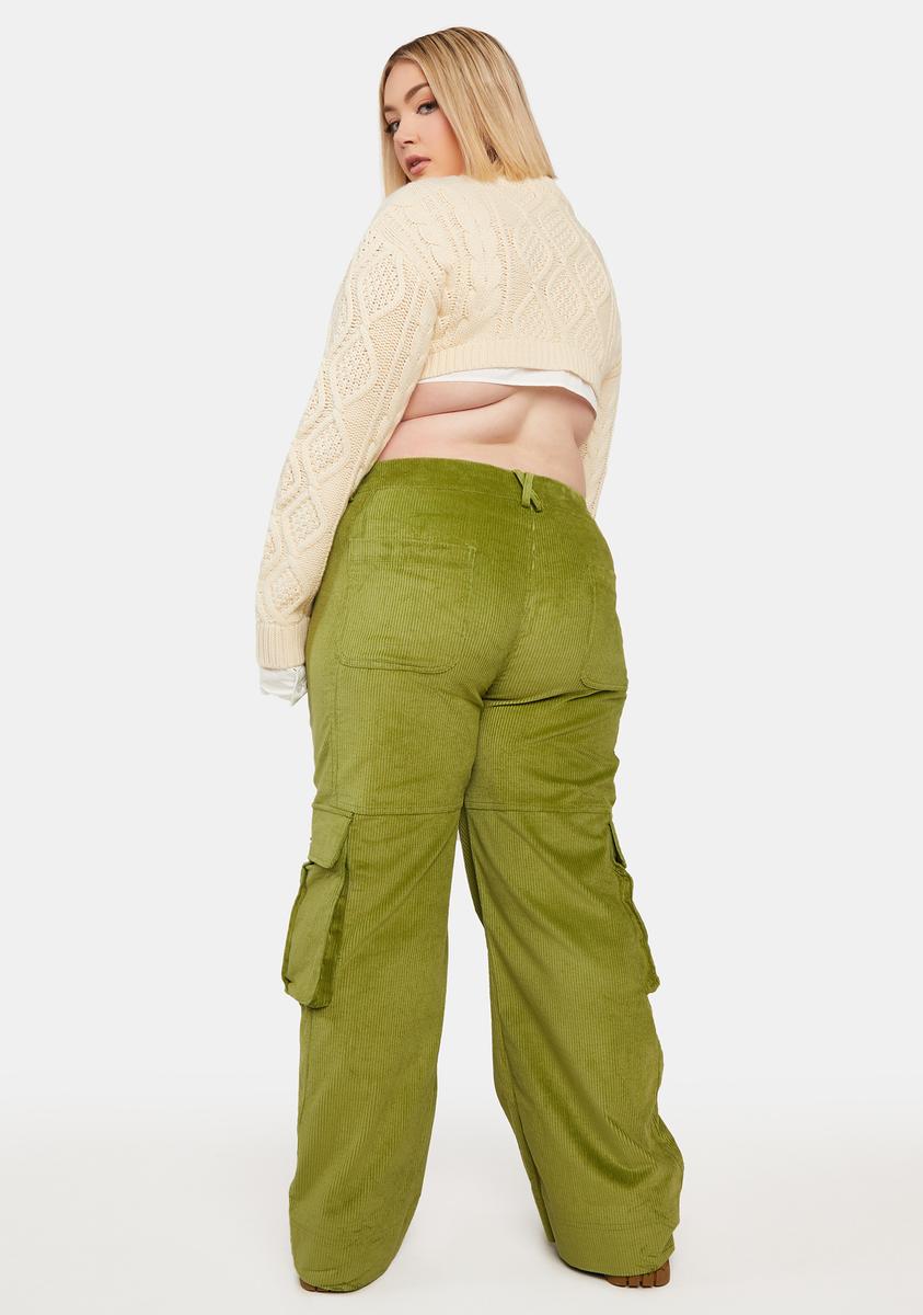 Plus Size Delia's Corduroy Low Waist Baggy Cargo Pants Green/Olive