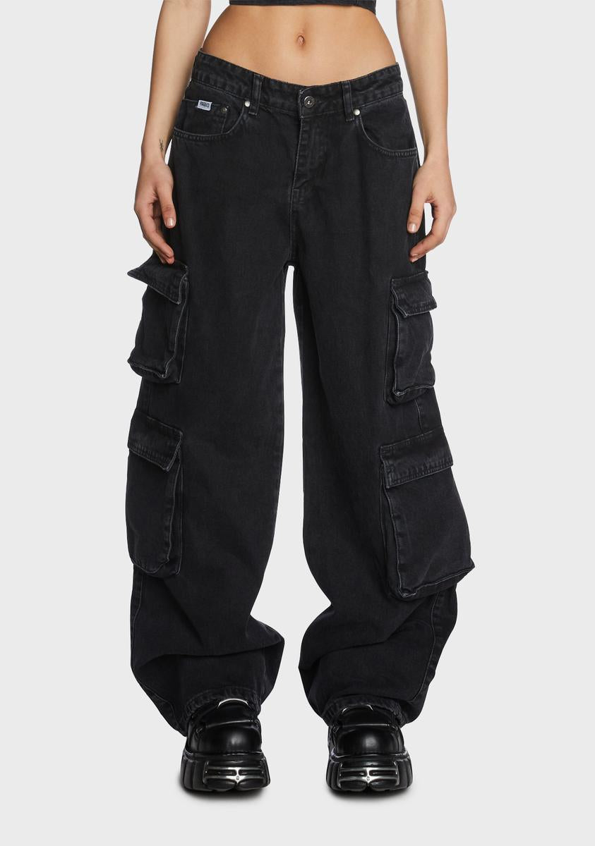The Ragged Priest Low Rise Baggy Cargo Jeans - Black – Dolls Kill