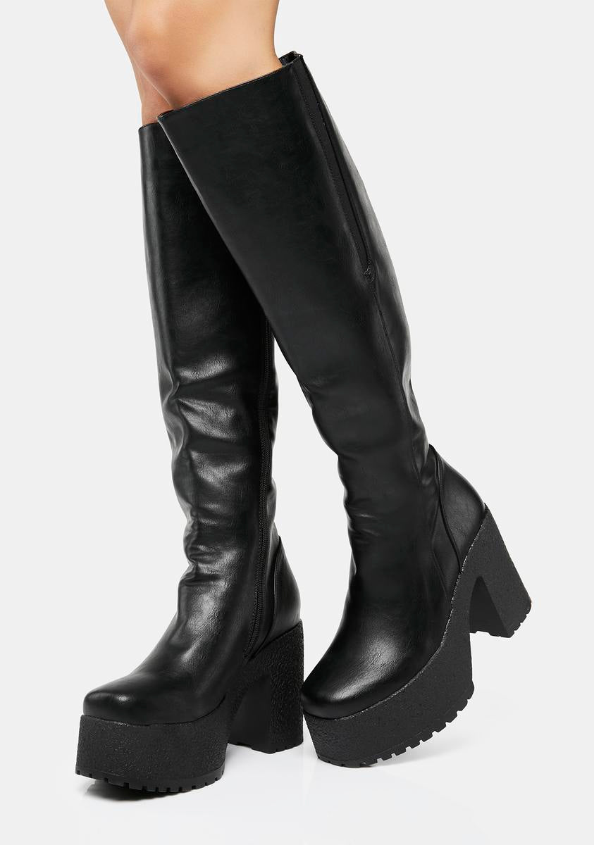 Lamoda Wide Calf Knee High Platform Zipper Boots - Black – Dolls Kill