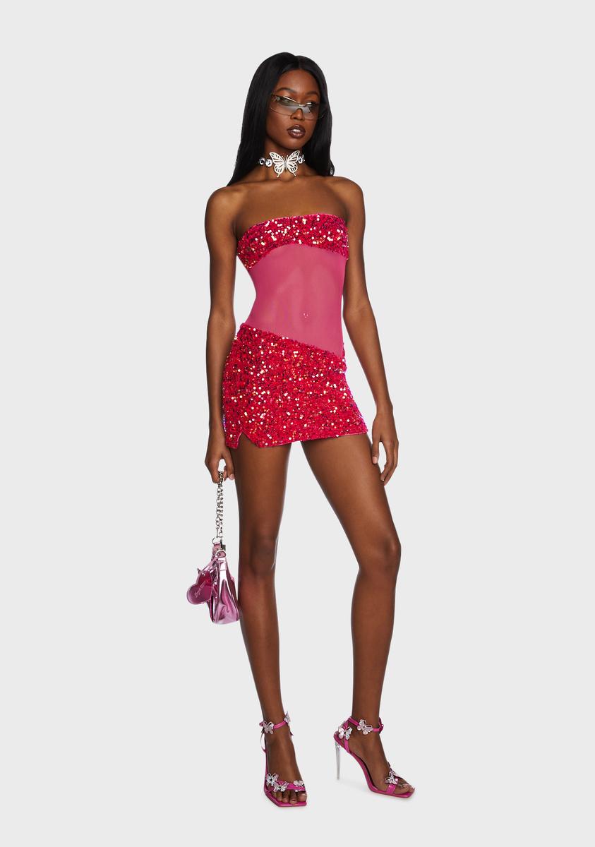 Sequin Mesh Mini Dress - Pink – Dolls Kill