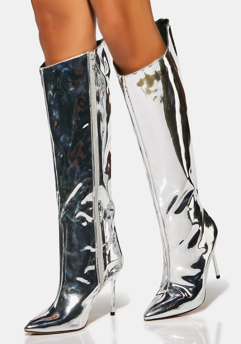 silver heel boots