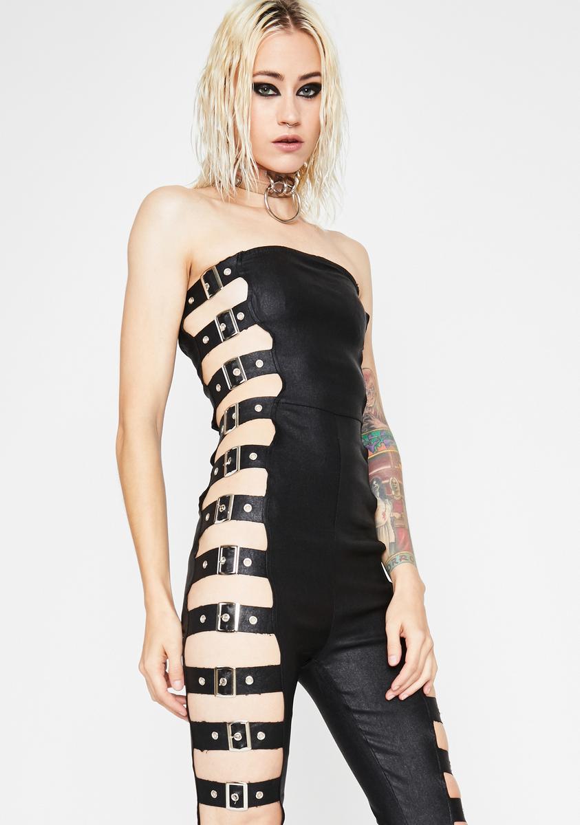 Side Buckle Cut Out Strapless Catsuit – Dolls Kill
