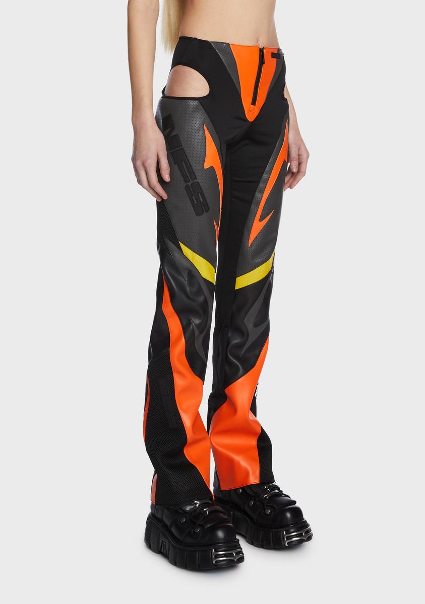 Namilia x NFS Cut Out Moto Pants - Orange/Black/Yellow