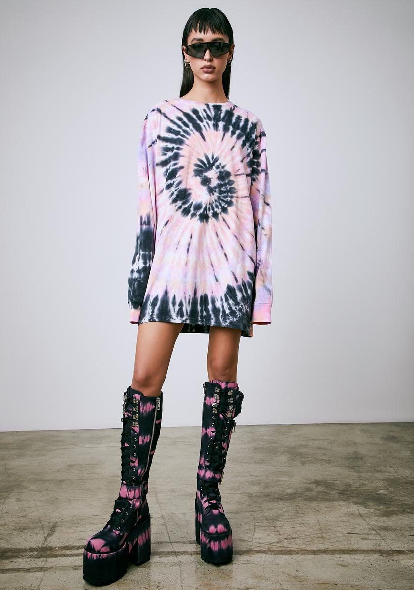 open lace back dress Current Mood Oversized Long Sleeve Tie Dye Tee