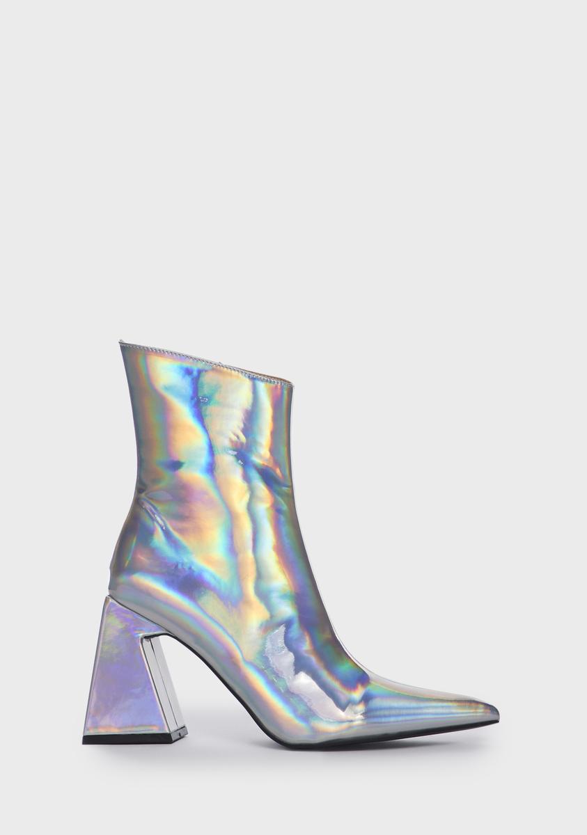 Public Desire Holographic Heeled Boots - Silver – Dolls Kill