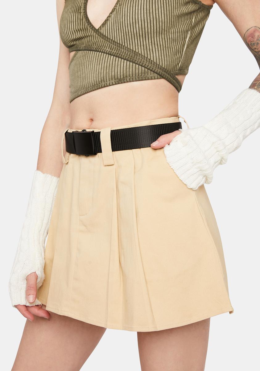 Pleated Mini Skirt - Light Brown/Taupe – Dolls Kill