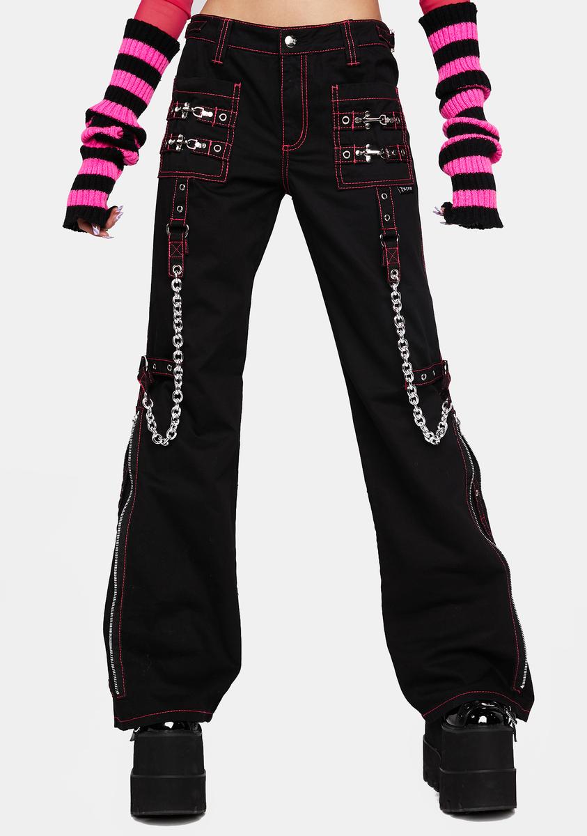 Tripp NYC Pink Stitching Chain Flare Pants - Black – Dolls Kill