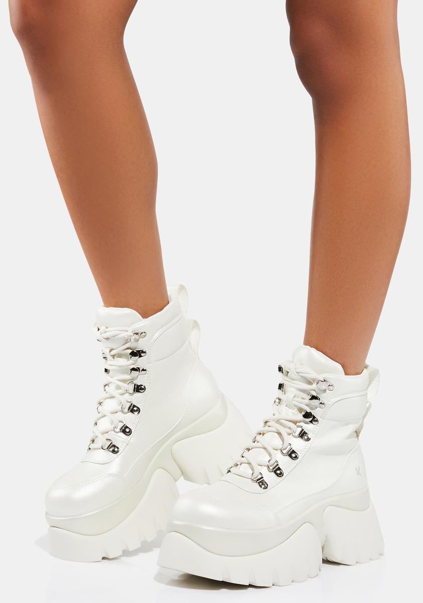 Koi Footwear Faux Leather High Top Lace Up Boots - White – Dolls Kill
