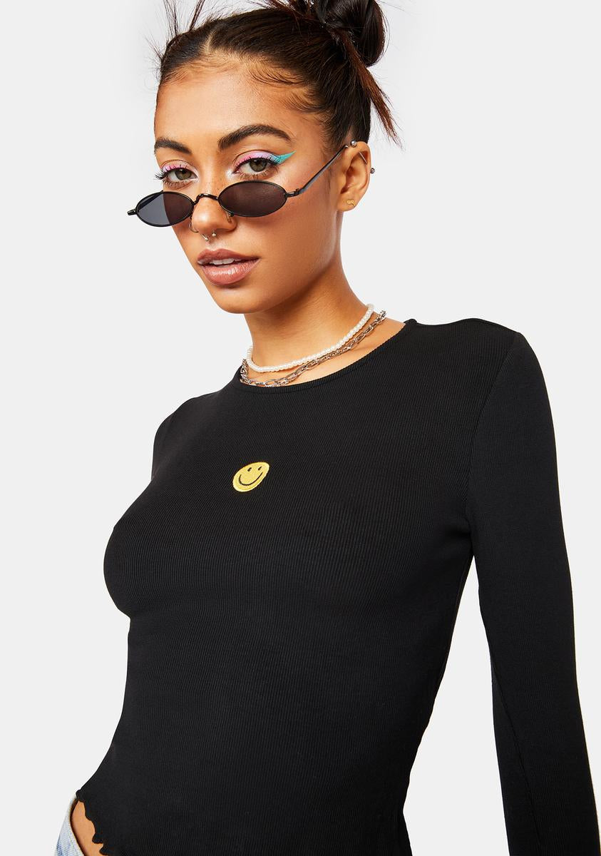 Bad Random Thoughts Long Sleeve Crop Top,All Products : American Fashion Style Bags On Sale