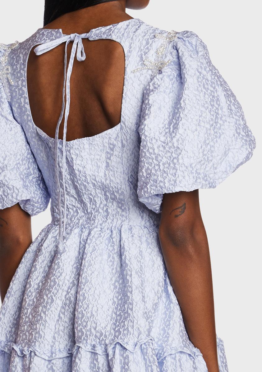 Sister Jane Jacquard Puff Sleeve Midi Dress - Blue  Dolls Kill