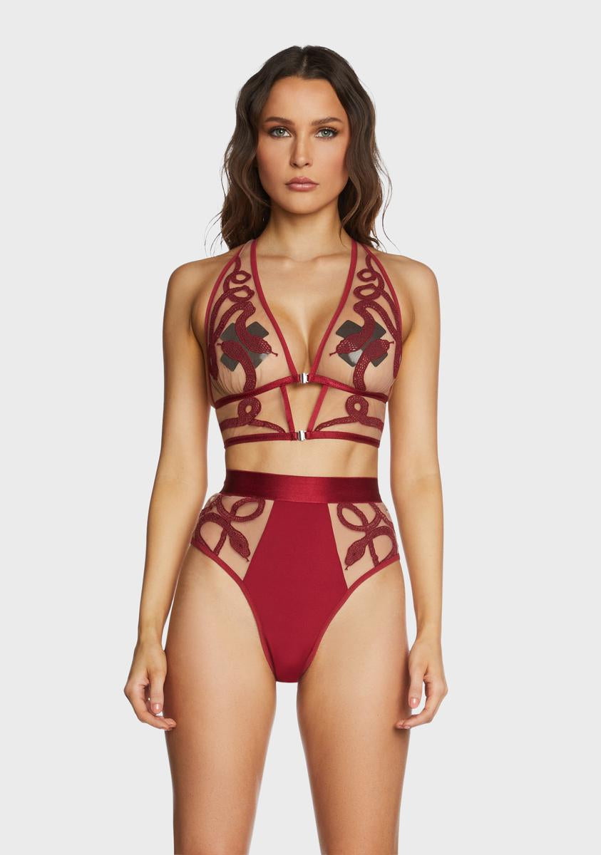 Dark Red Medusa Embroidered Bralette Thistle and Spire,New Products : American Fashion Style Bags On Sale