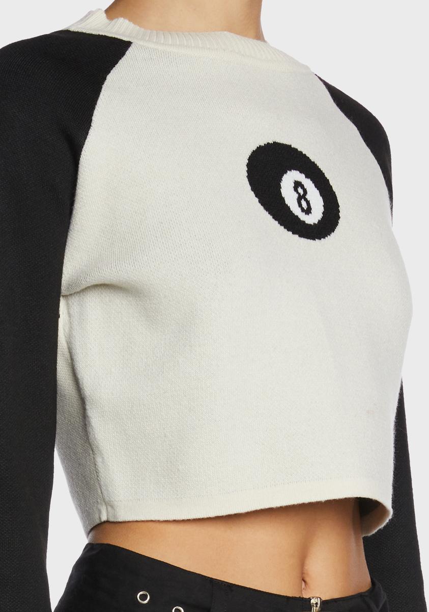 Daisy Street Cropped 8 Ball Graphic Ringer Sweater - Black