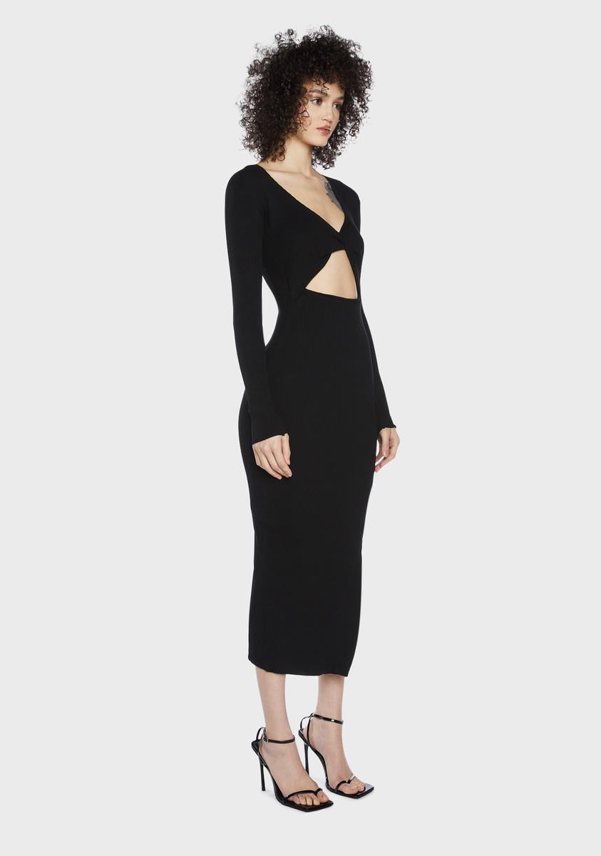 Knit Ribbed Twist Top Cut Out Midi Dress - Black Dolls Kill Knit Ribbed Twist Top Cut Out Midi Dress - Black Dolls Kill