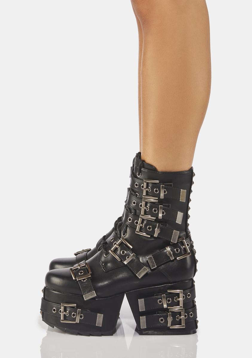 Lamoda Buckle Strap Platform Boots Black Dolls Kill