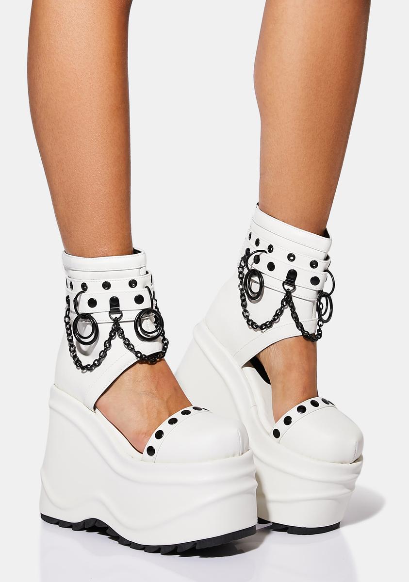 Demonia Wave-22 Studded Wedge Ankle Boots - White – Dolls Kill