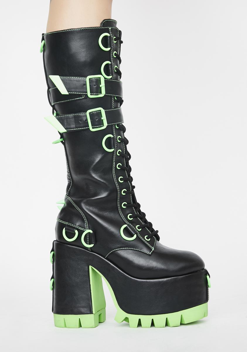 Club Exx Neon Green Detail Knee High Boots - Black – Dolls Kill Club Exx Neon Green Detail Knee High Boots - Black – Dolls Kill