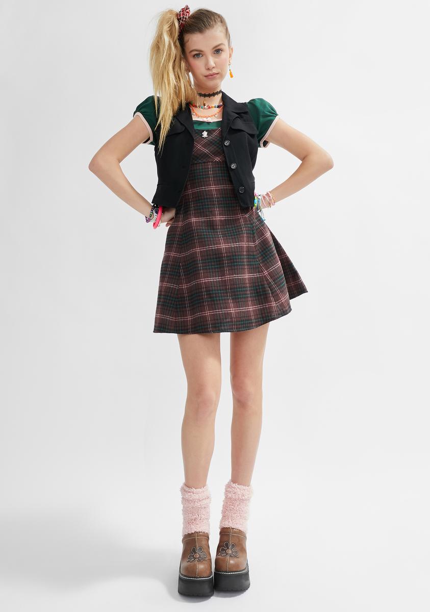 Dolls Kill x Hello Kitty Tarten Plaid Scotland Print Mini Dress