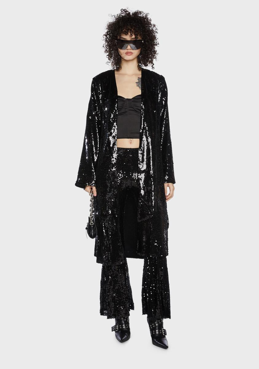 Sequin Long Sleeve Duster Robe Black Dolls Kill