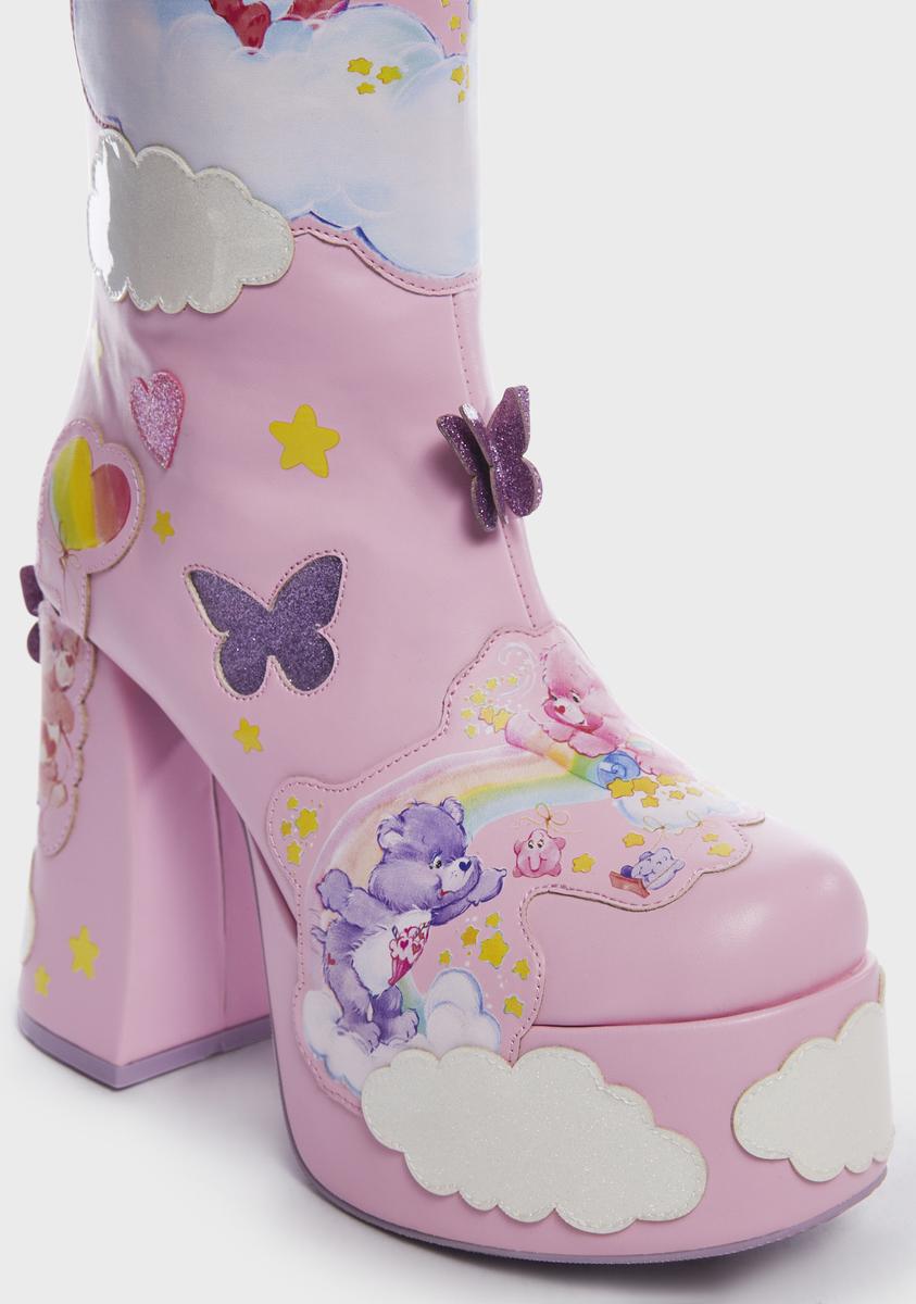 Dolls Kill x Care Bears Sparkly Butterfly Knee High Boots - Pink
