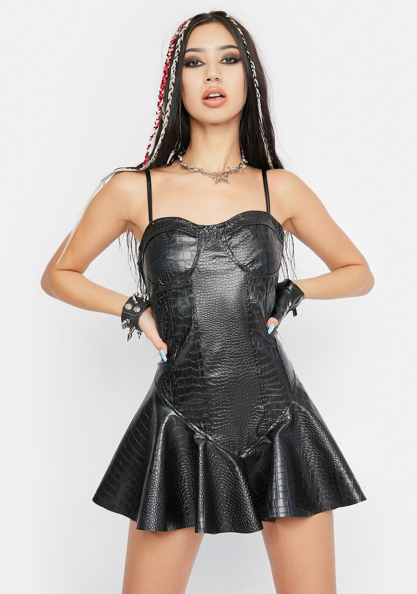 Faux Crocodile Fit & Flare Mini Dress - Black – Dolls Kill