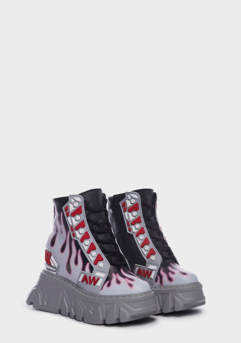 Anthony Wang Flame Print Wedge Platform Sneakers