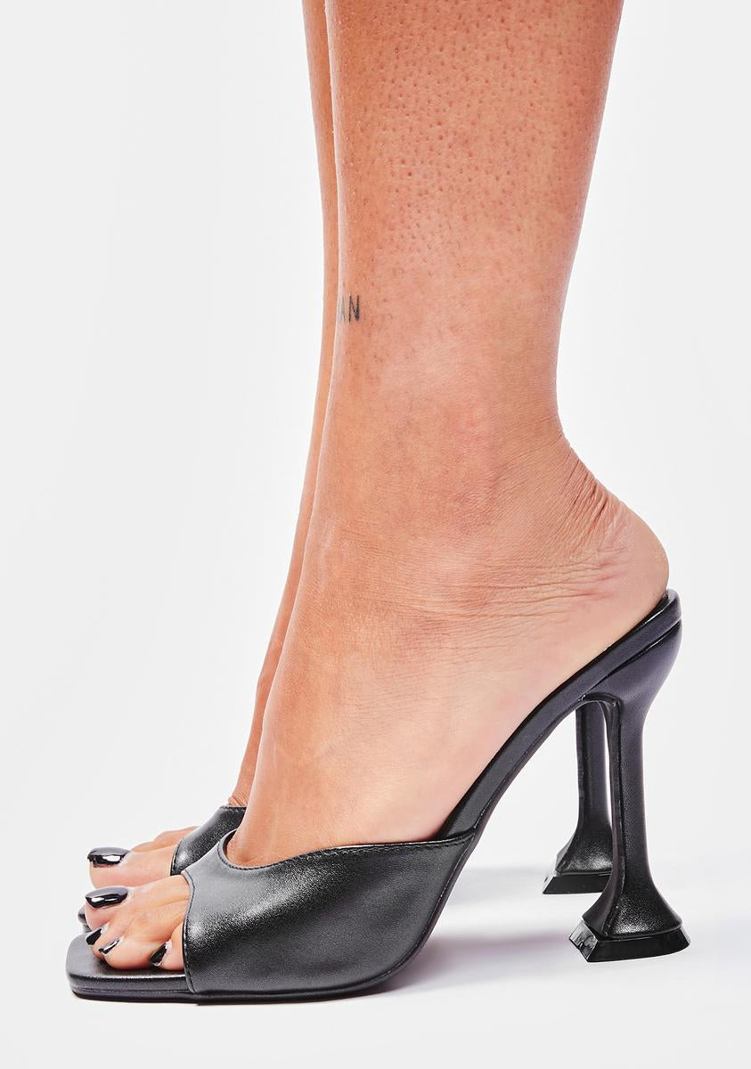 Vegan Leather Peep Toe Stiletto Square Heels - Black – Dolls Kill