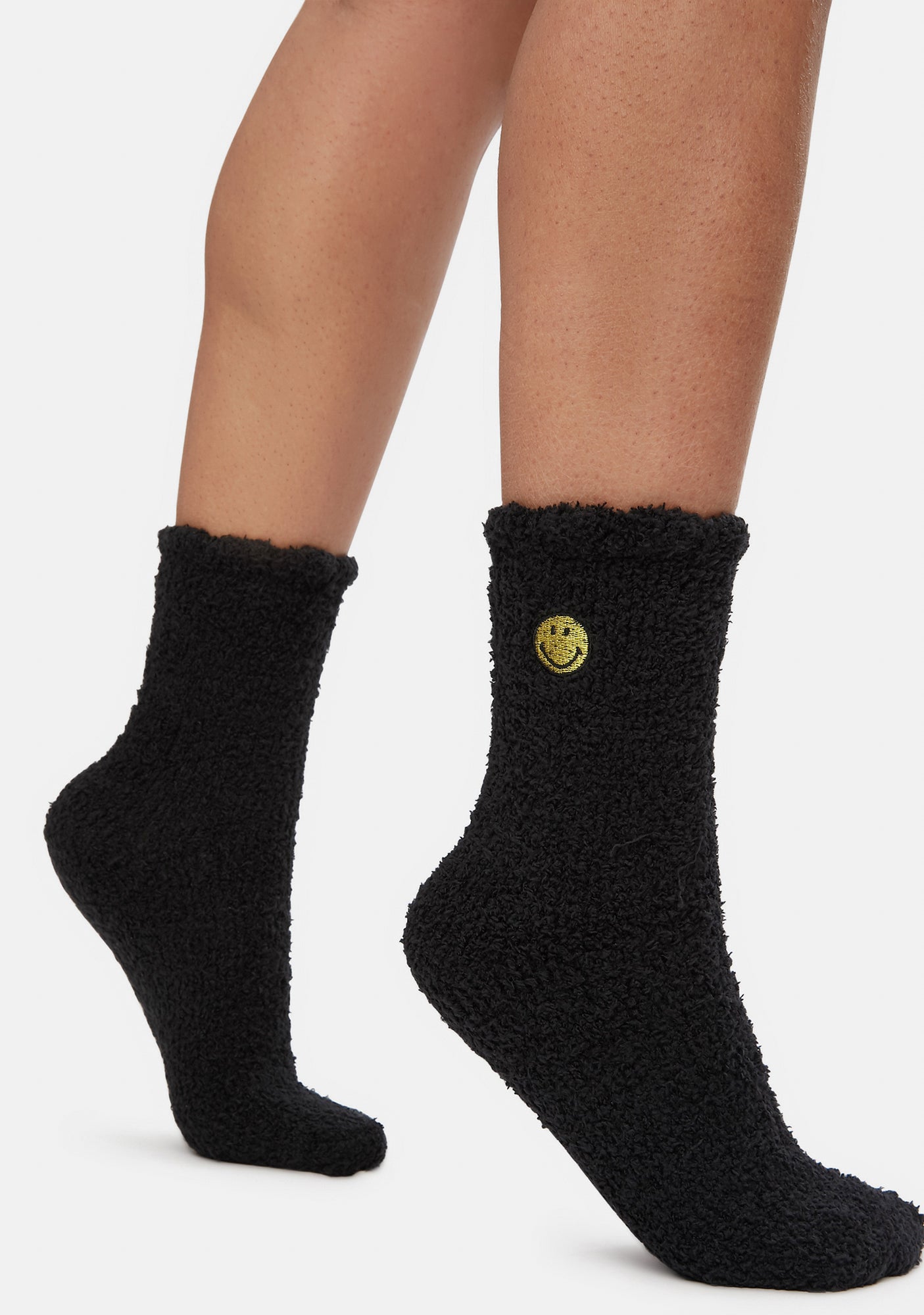 Smile Fuzzy Crew Socks - Black – Dolls Kill