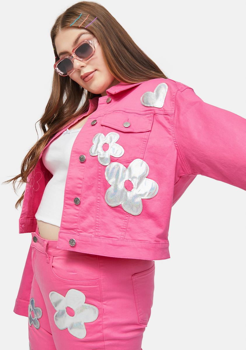 Plus Heart Of Glass Holo Flower Applique Twill Jacket dELiA*s by Dolls Kill,Specials : American Fashion Style Bags On Sale Plus Heart Of Glass Holo Flower Applique Twill Jacket dELiA*s by Dolls Kill,Specials : American Fashion Style Bags On Sale