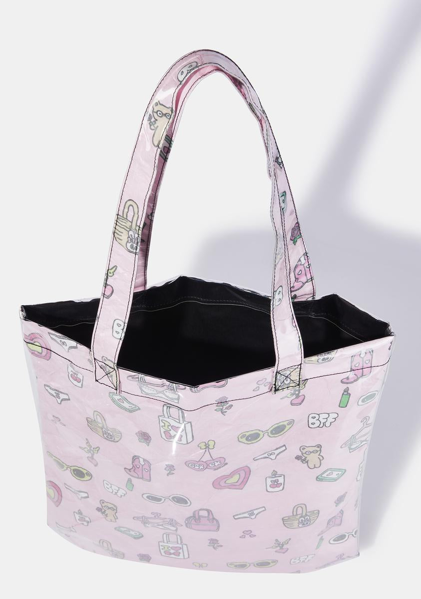 Pink Bunny & Egg Shaped House Kawaii Style Tote Bag