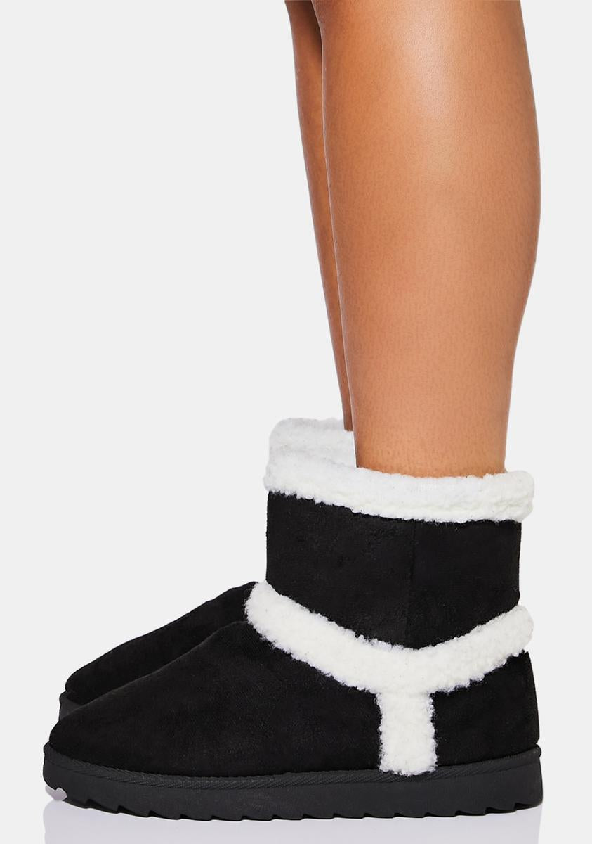 Faux Fur Shearling Trim Ankle Boots Black Dolls Kill