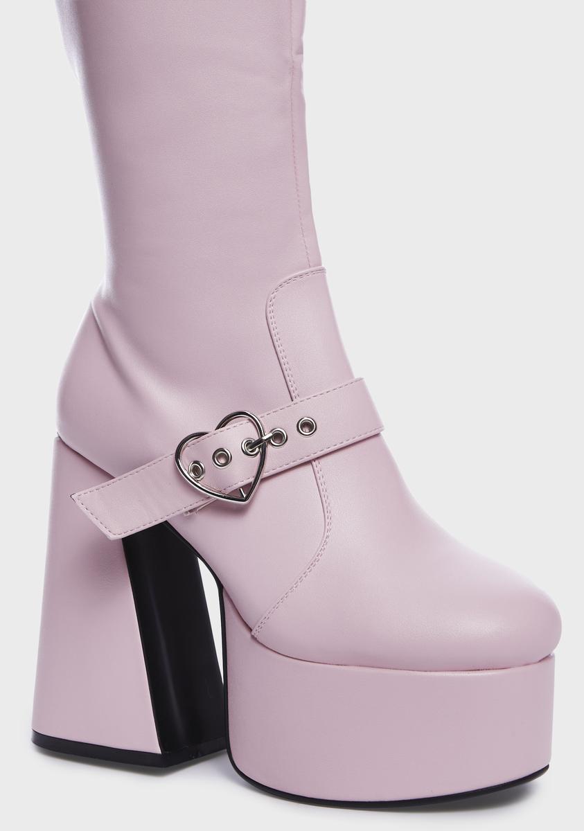 Lamoda Wide Fit Knee High Heart Buckle Platform Boots - Pink