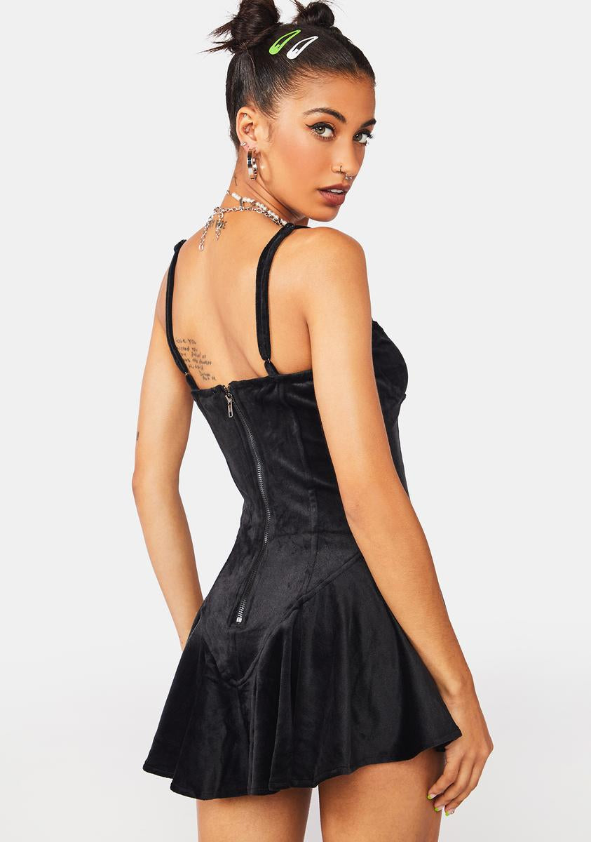 Velvet Corset Lace Up Pleated Mini Dress - Black Dolls Kill Velvet Corset Lace Up Pleated Mini Dress - Black Dolls Kill