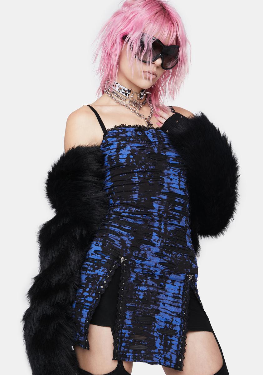 Punk Rave Abstract Print Mini Slip Dress - Black/Blue – Dolls Kill