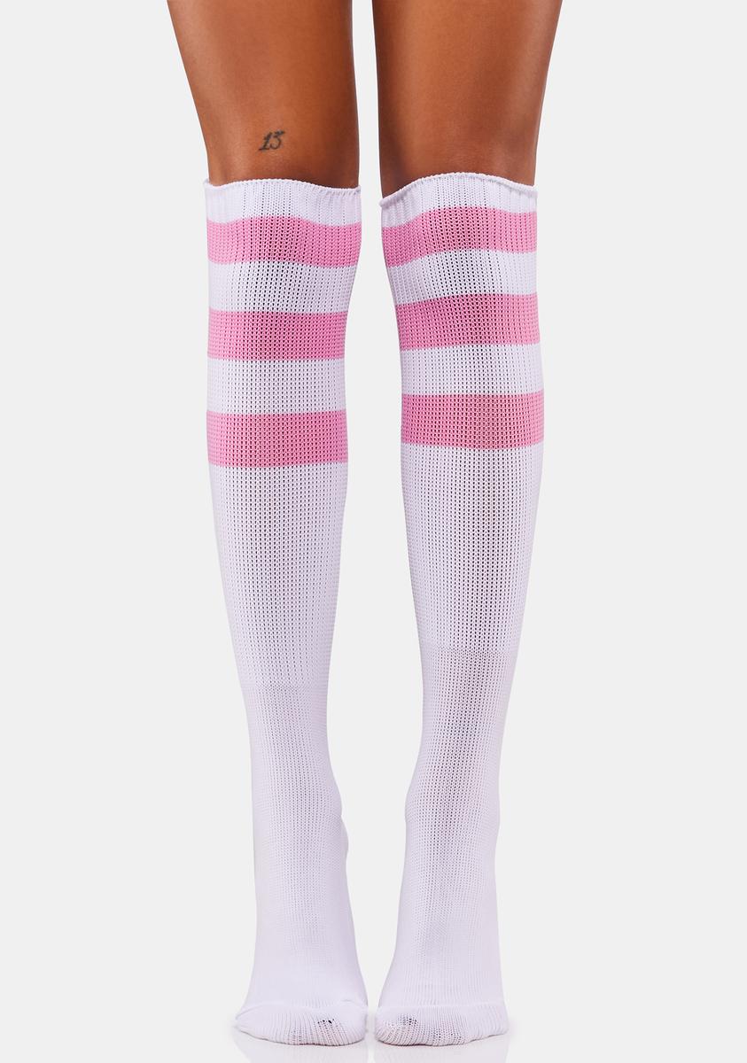 Ribbed Triple Stripe Knee High Socks - Pink – Dolls Kill