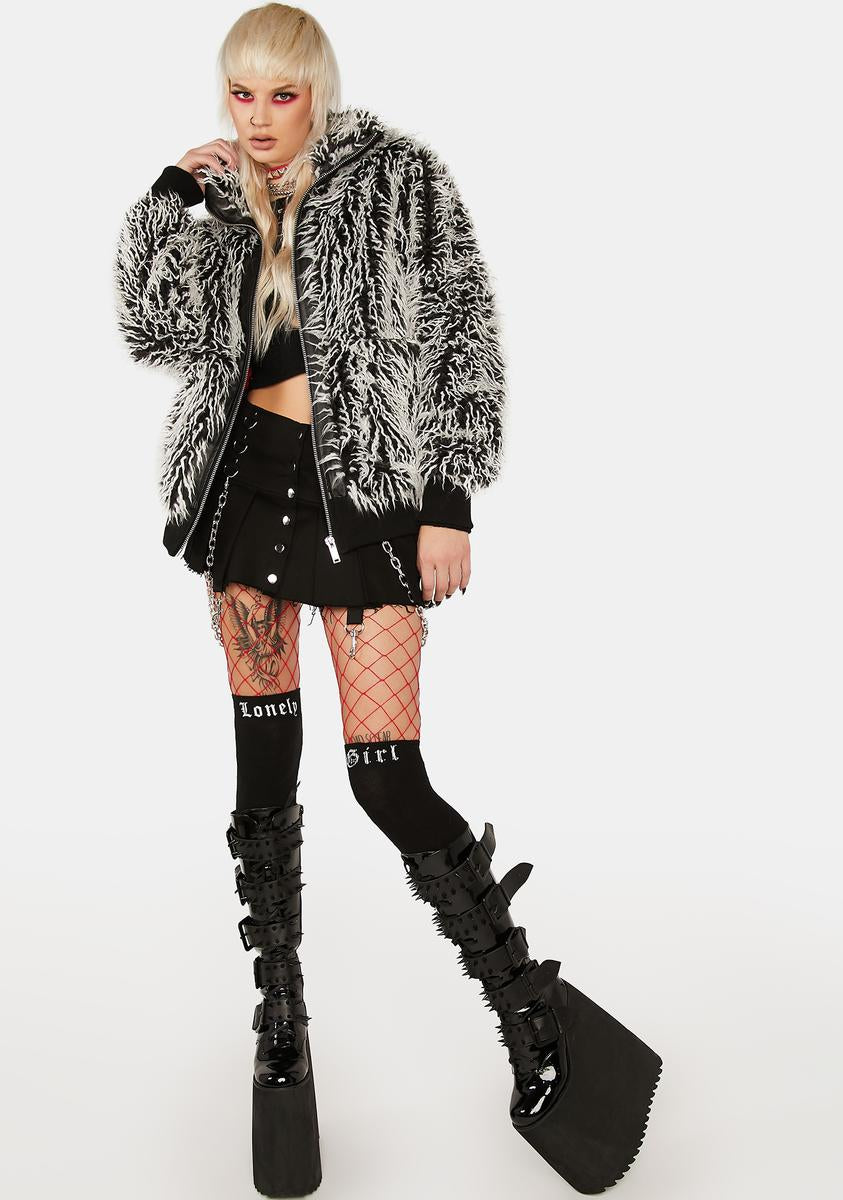 Current Mood Faux Fur Oversized Jacket - Black – Dolls Kill