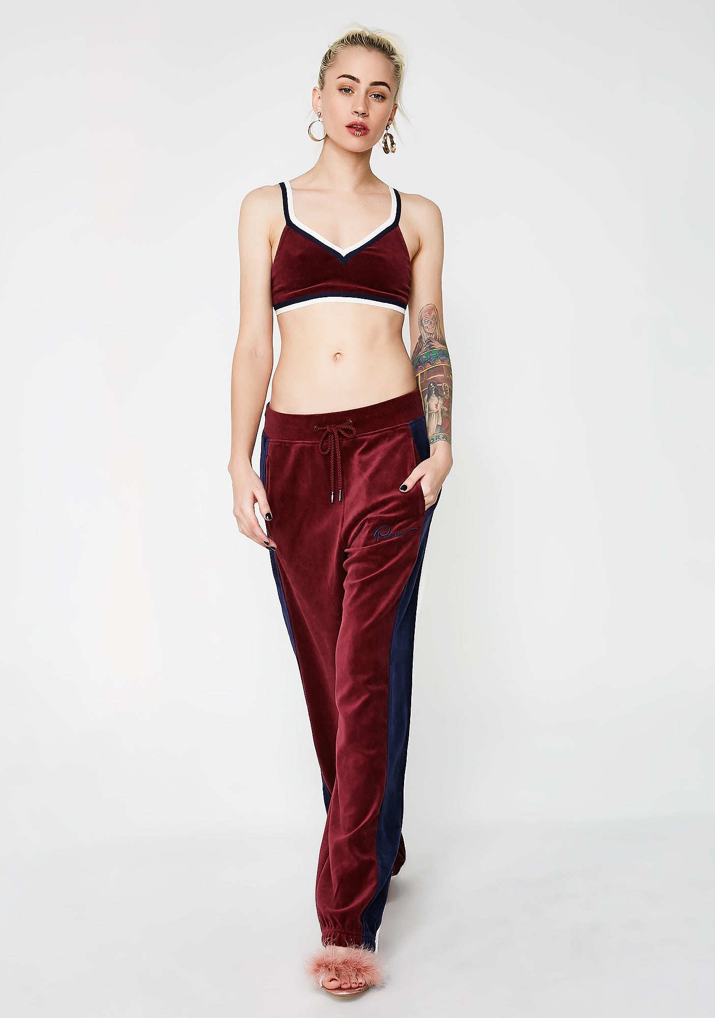 FENTY PUMA By Rihanna Wine V Neck Velour Crop Top – Dolls Kill