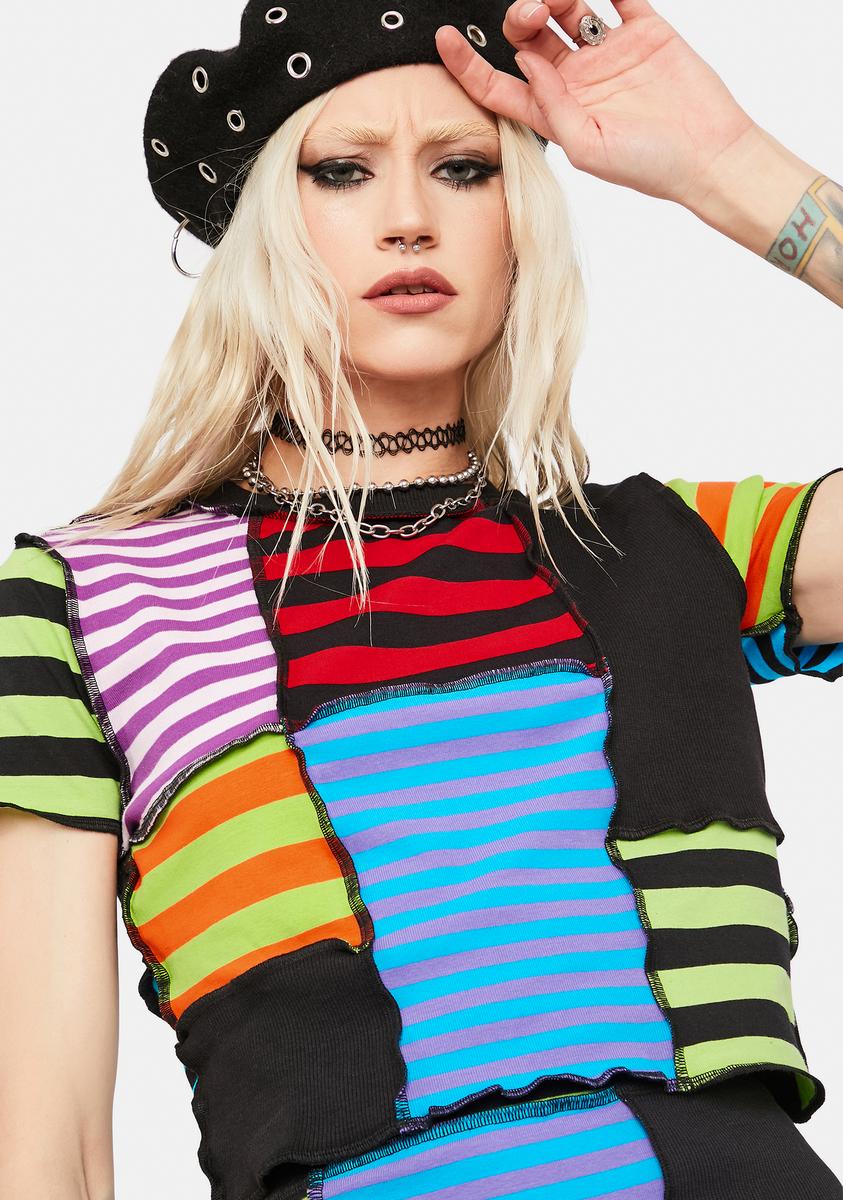 Breaker Patchwork Stripe Crop Top The Ragged Priest,Specials : American Fashion Style Bags On Sale