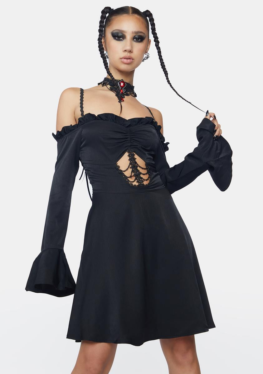 Dark In Love Off Shoulder Ribs Cutout Mini Dress – Dolls Kill