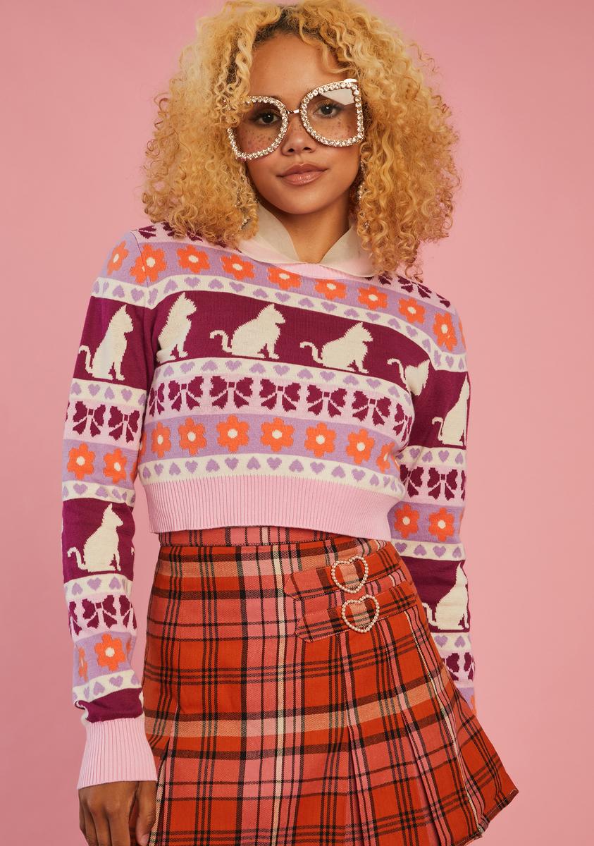 Sugar Thrillz Cat Fair Isle Crop Sweater - Pink – Dolls Kill